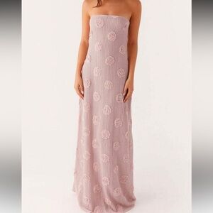 Strapless Pink 3D Stretch Floral Maxi Dress